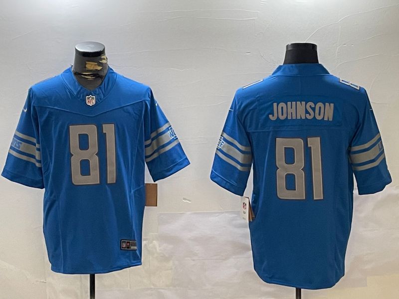 Men Detroit Lions 81 Johnson Blue three generations 2024 Nike Limited NFL Jersey style 1